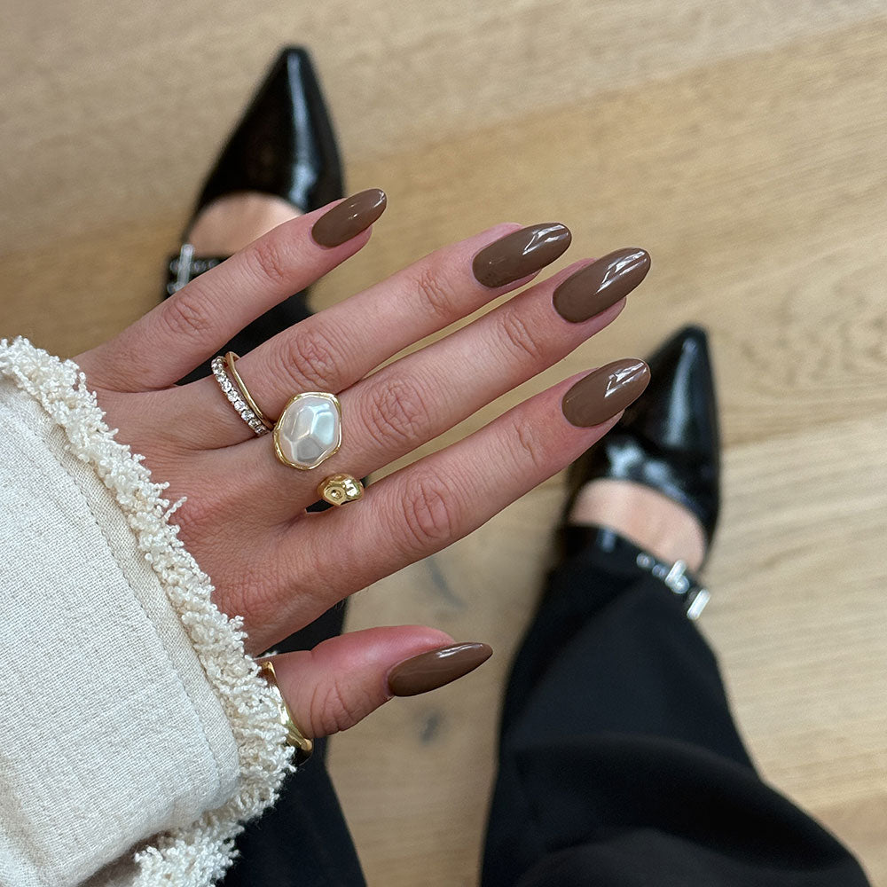 Gelous Coffee Bean HEMA & TPO Free gel nail polish - photographed in New Zealand on model