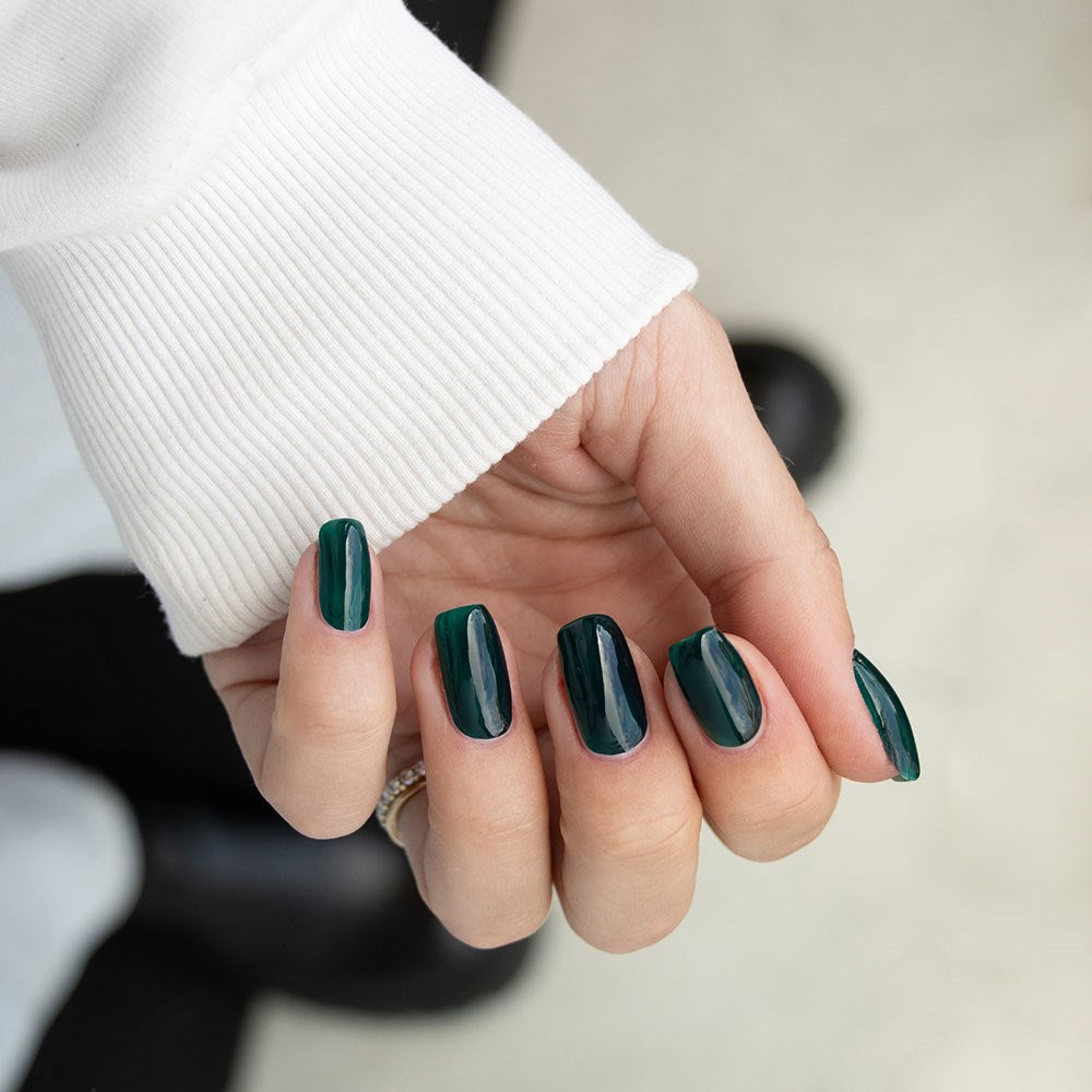 Gelous Darkest Forest HEMA & TPO Free gel nail polish swatch - photographed in New Zealand on model