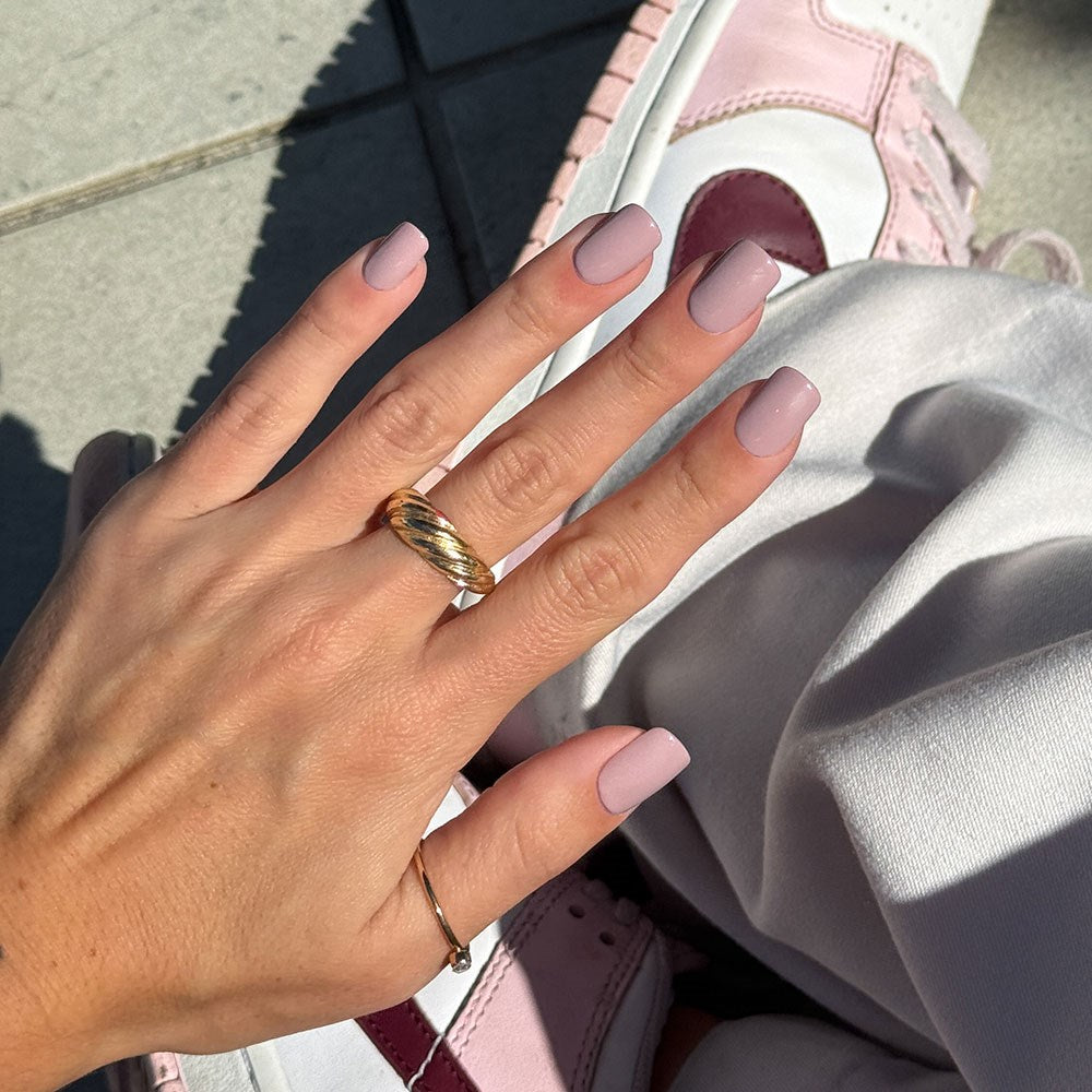 Gelous Dusty Pink HEMA & TPO Free gel nail polish swatch - photographed in New Zealand on model