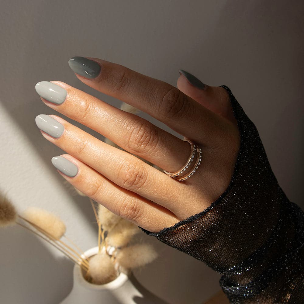 Gelous Grey Skies gel nail polish  - photographed in New Zealand on model