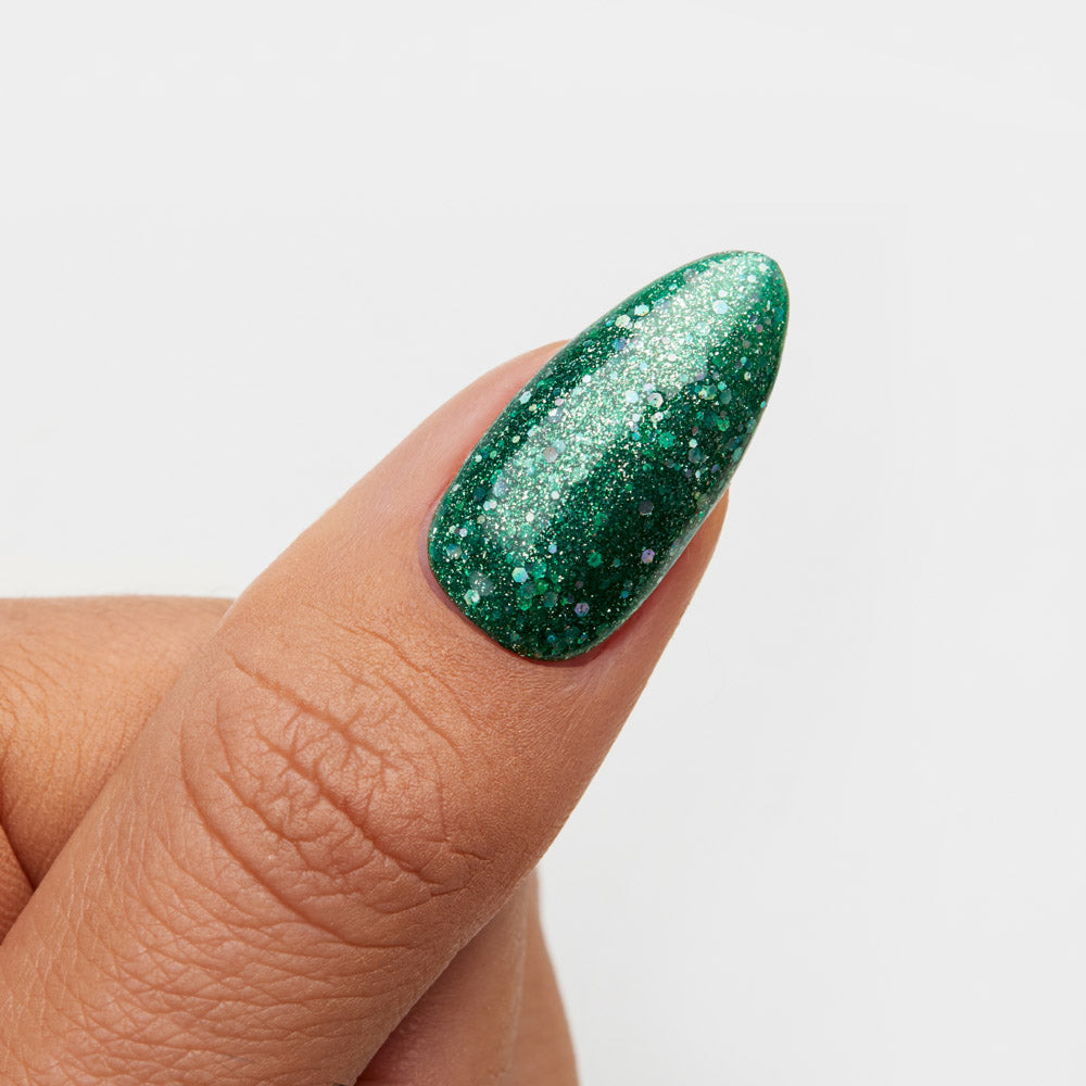 Gelous Green Tinsel gel nail polish swatch - photographed in New Zealand
