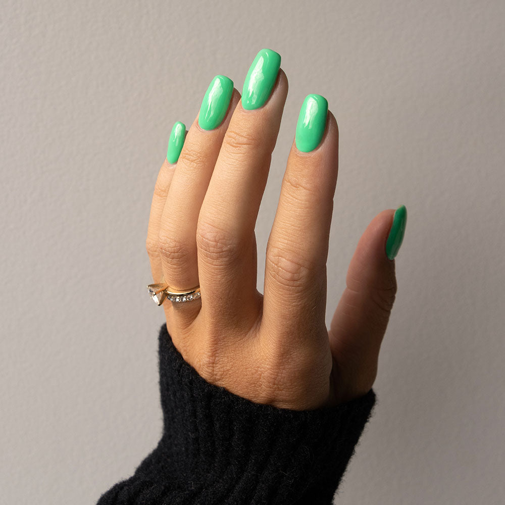 Gelous Green With Envy gel nail polish swatch - photographed in New Zealand