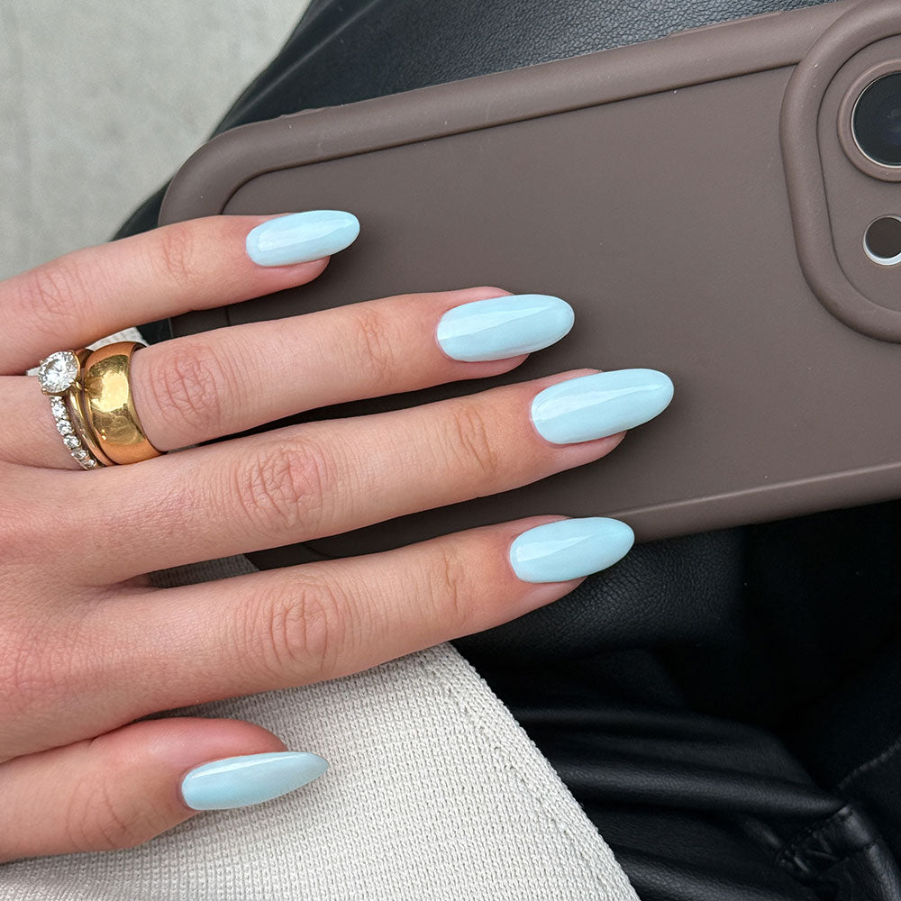 Gelous Head in the Clouds HEMA & TPO Free gel nail polish swatch - photographed in New Zealand on model
