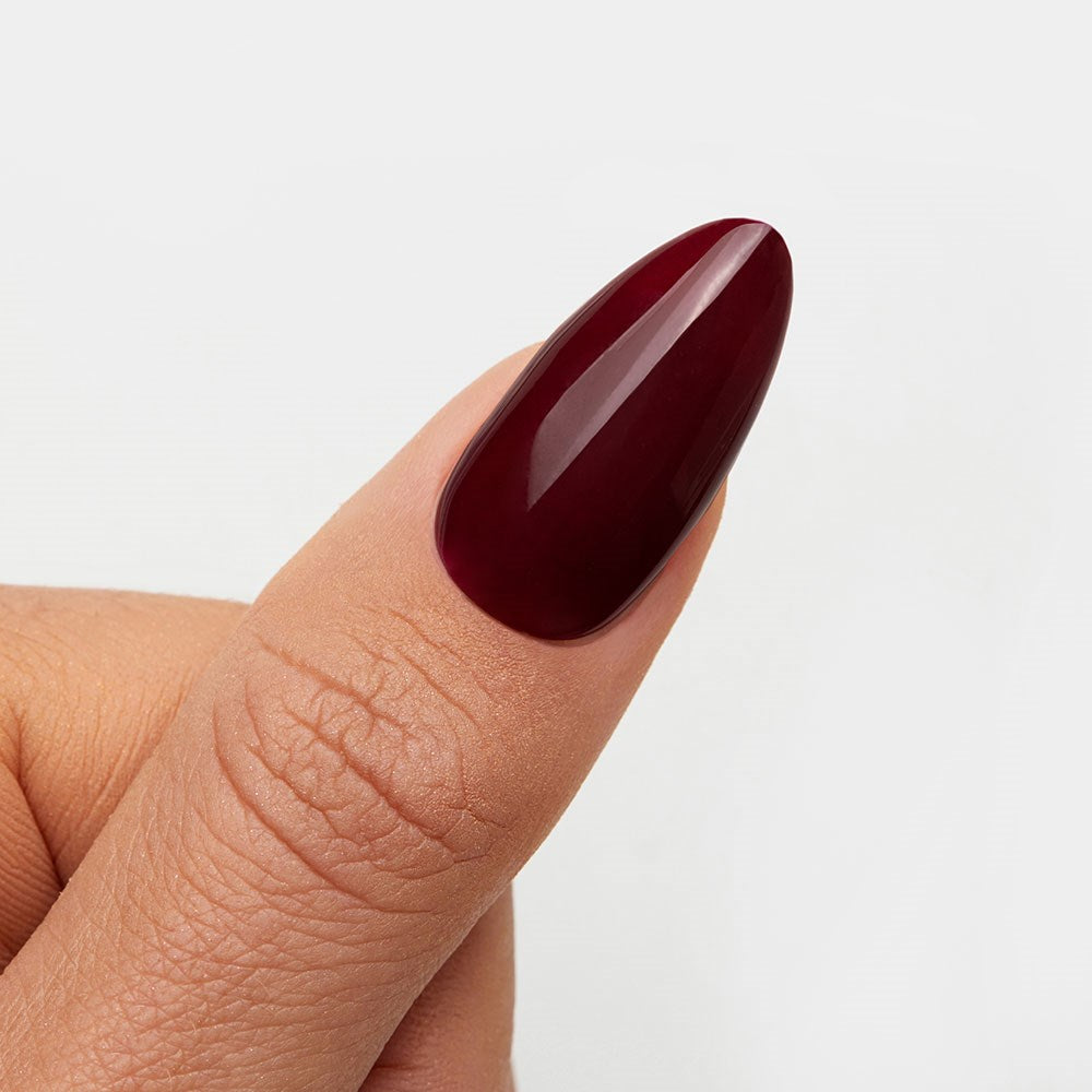 Gelous Merlot HEMA & TPO Free gel nail polish swatch - photographed in New Zealand on model