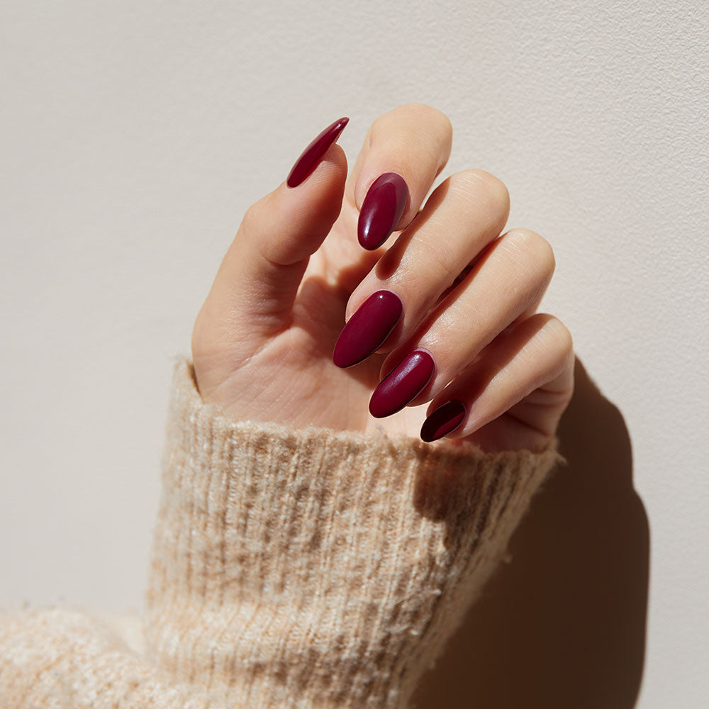 Gelous Merlot gel nail polish - photographed in New Zealand on model