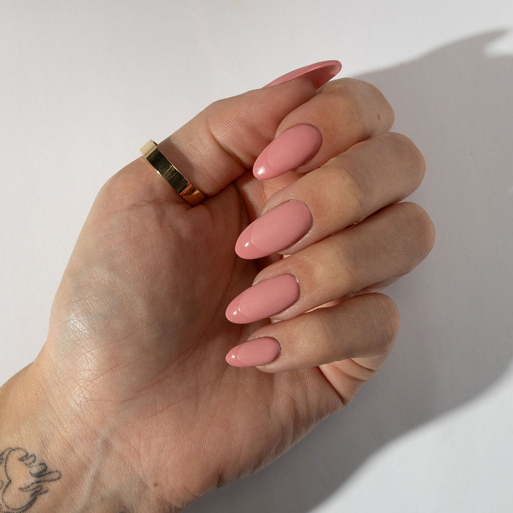 Gelous Muddy Rose and Matter Top Coat gel nail polish gloss French tips - photographed in New Zealand on model