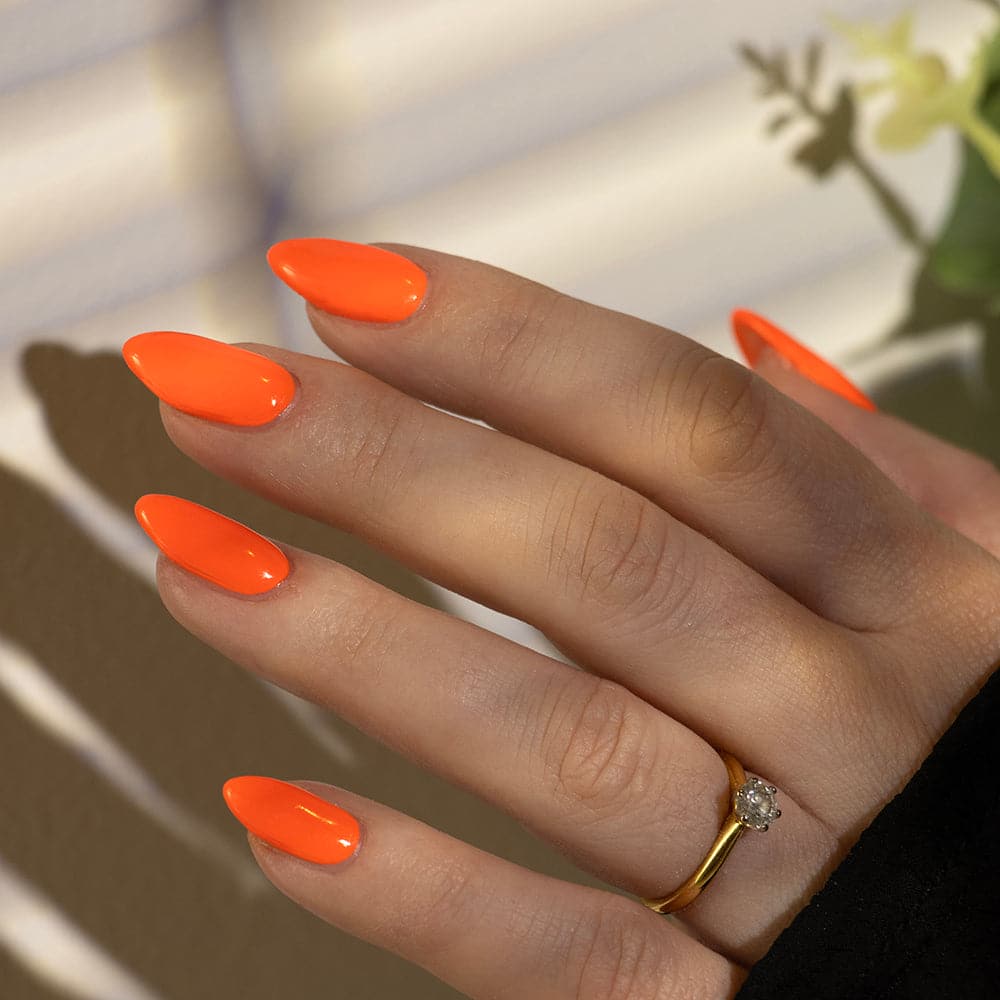 Gelous Neon Tangelo gel nail polish - photographed in New Zealand on model