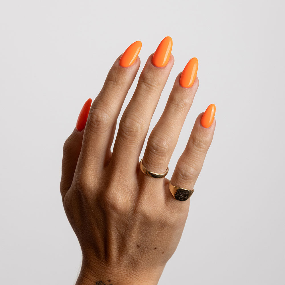 Gelous Neon Tangelo gel nail polish swatch - photographed in New Zealand