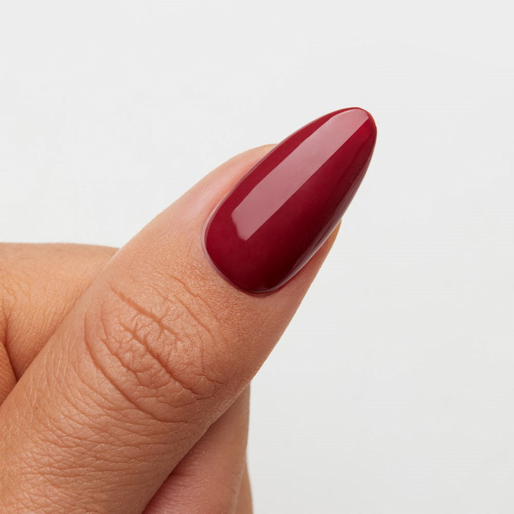 Gelous Pinot Noir HEMA & TPO Free gel nail polish swatch - photographed in New Zealand on model