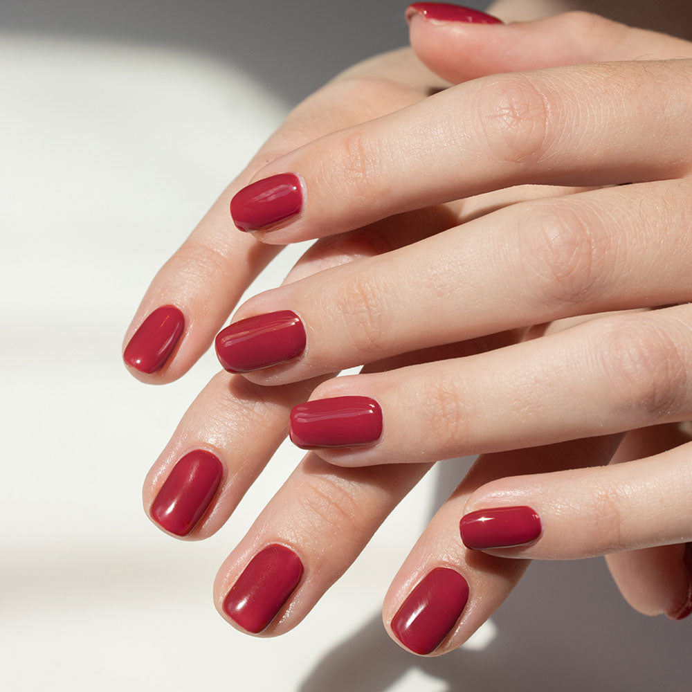 Gelous Pinot Noir HEMA & TPO Free gel nail polish - photographed in New Zealand on model