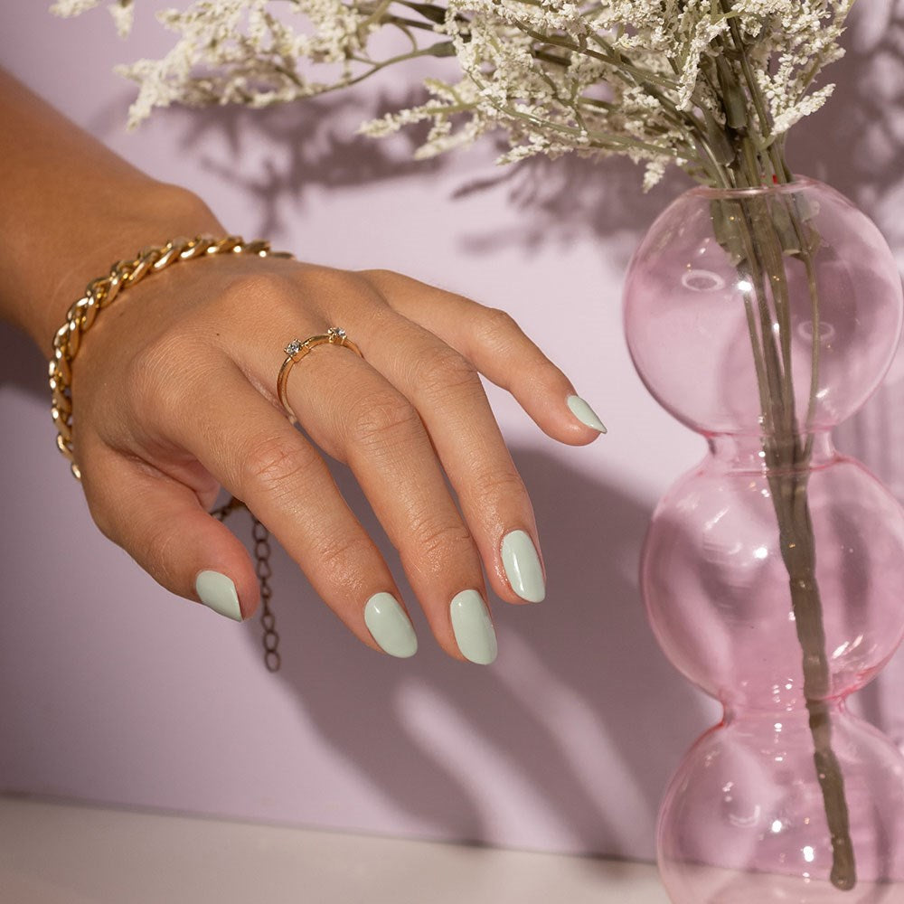 Gelous Pistachio HEMA & TPO Free gel nail polish - photographed in New Zealand on model