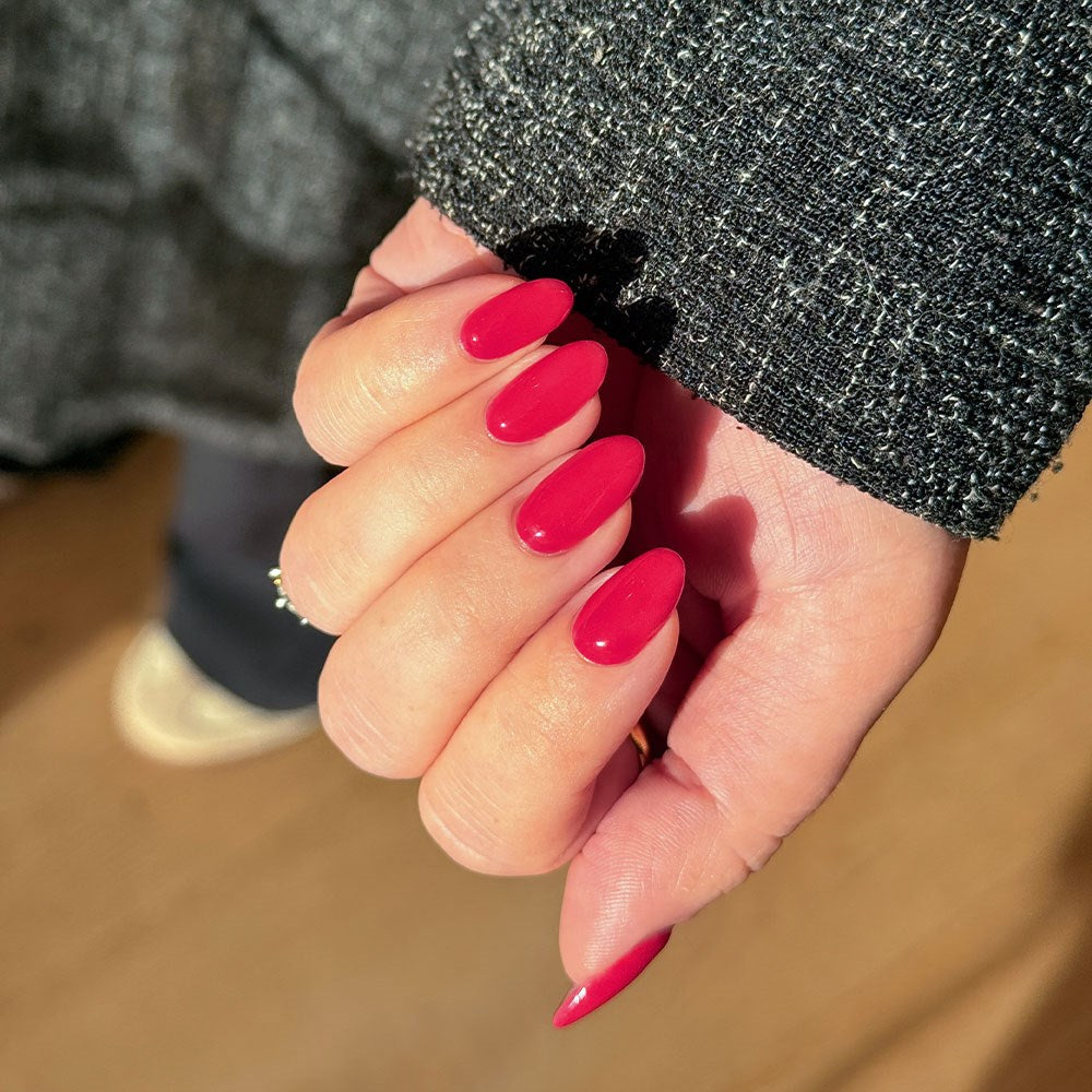 Gelous Raspberry HEMA & TPO Free gel nail polish swatch - photographed in New Zealand