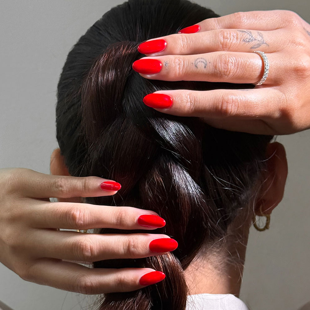 Gelous Red Sass gel nail polish - photographed in New Zealand on model