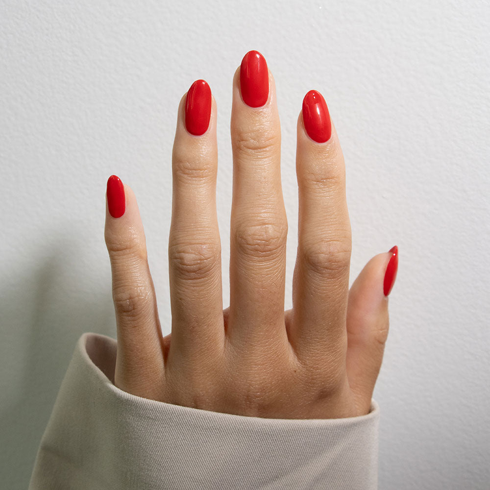 Gelous Red Sass gel nail polish - photographed in New Zealand on model