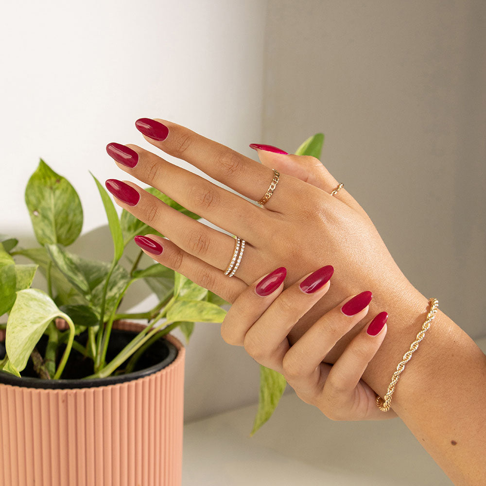 Gelous Skip a Beet HEMA & TPO Free gel nail polish - photographed in New Zealand on model