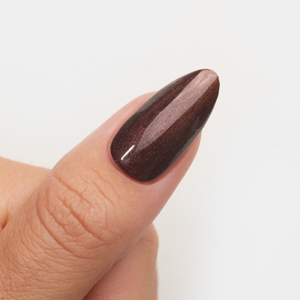 Gelous Shimmer Me Timbers HEMA & TPO Free gel nail polish swatch - photographed in New Zealand on model