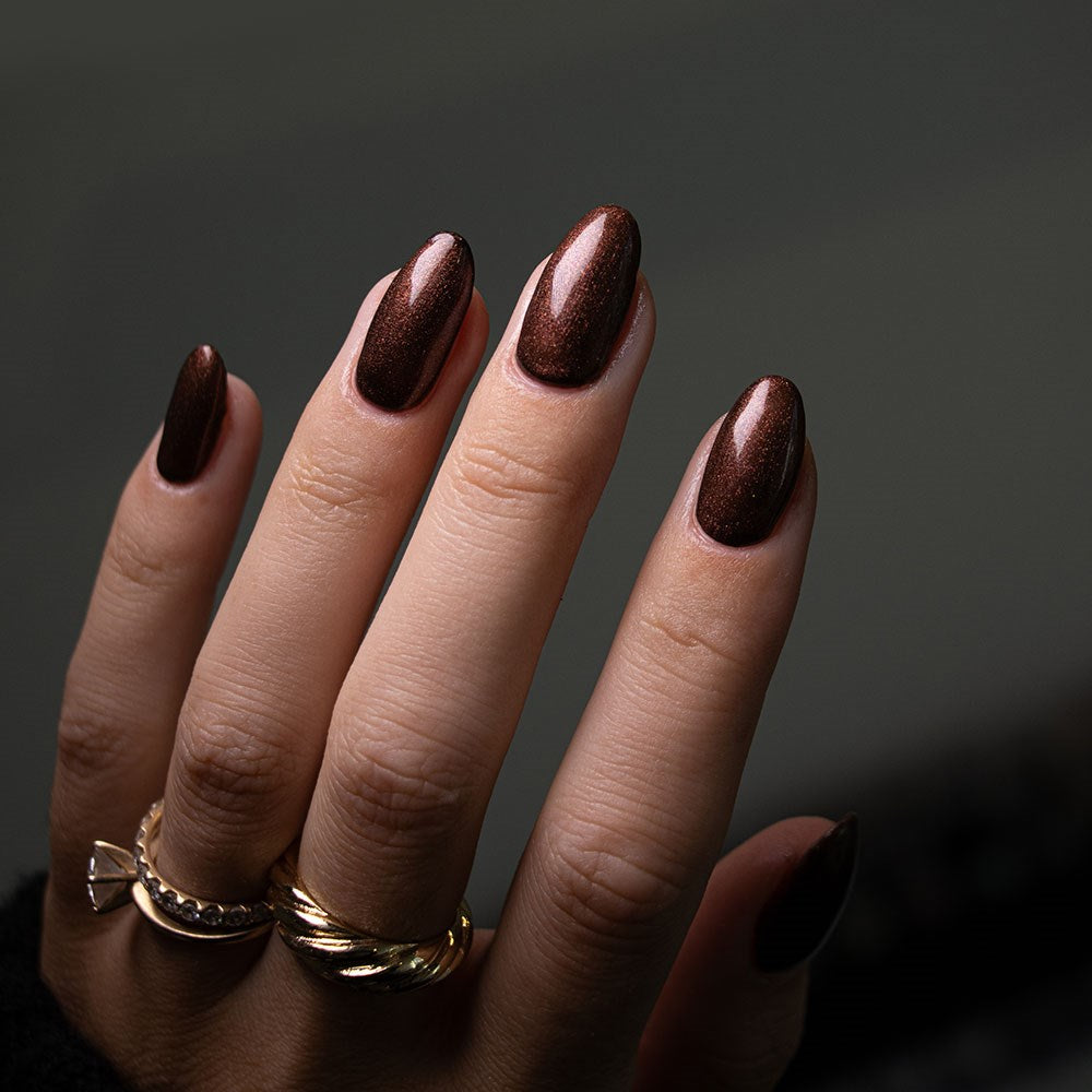 Gelous Shimmer Me Timbers HEMA & TPO Free gel nail polish - photographed in New Zealand on model