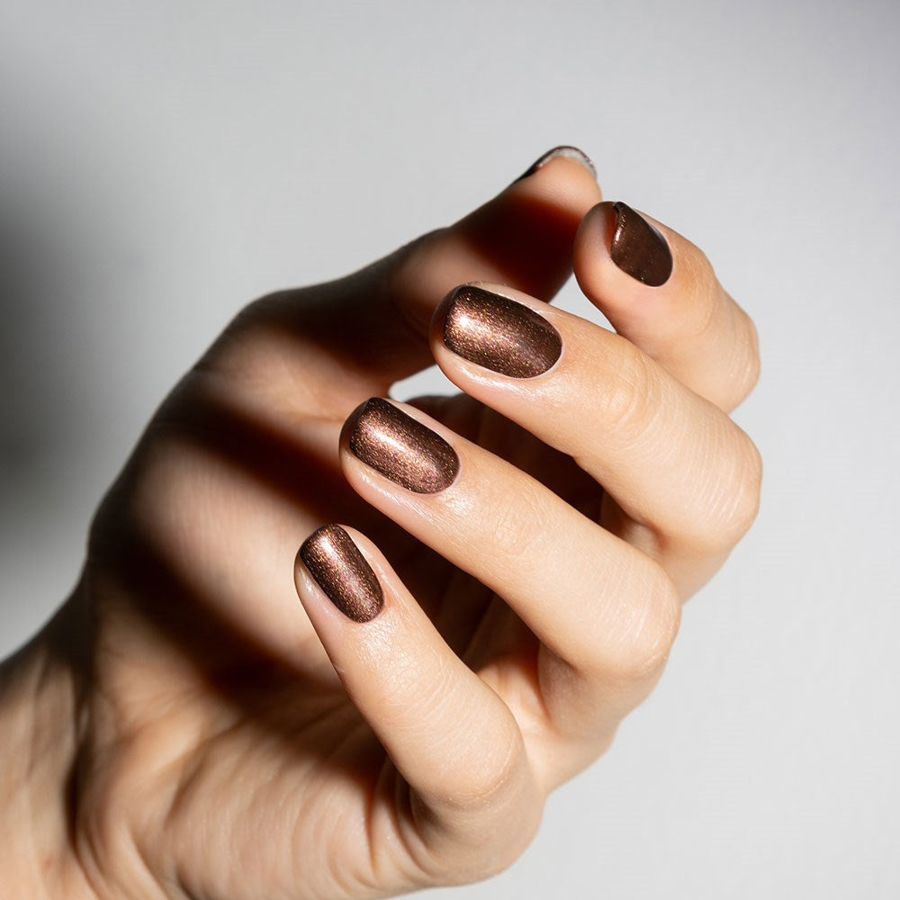 Gelous Shimmer Me Timbers HEMA & TPO Free gel nail polish - photographed in New Zealand on model