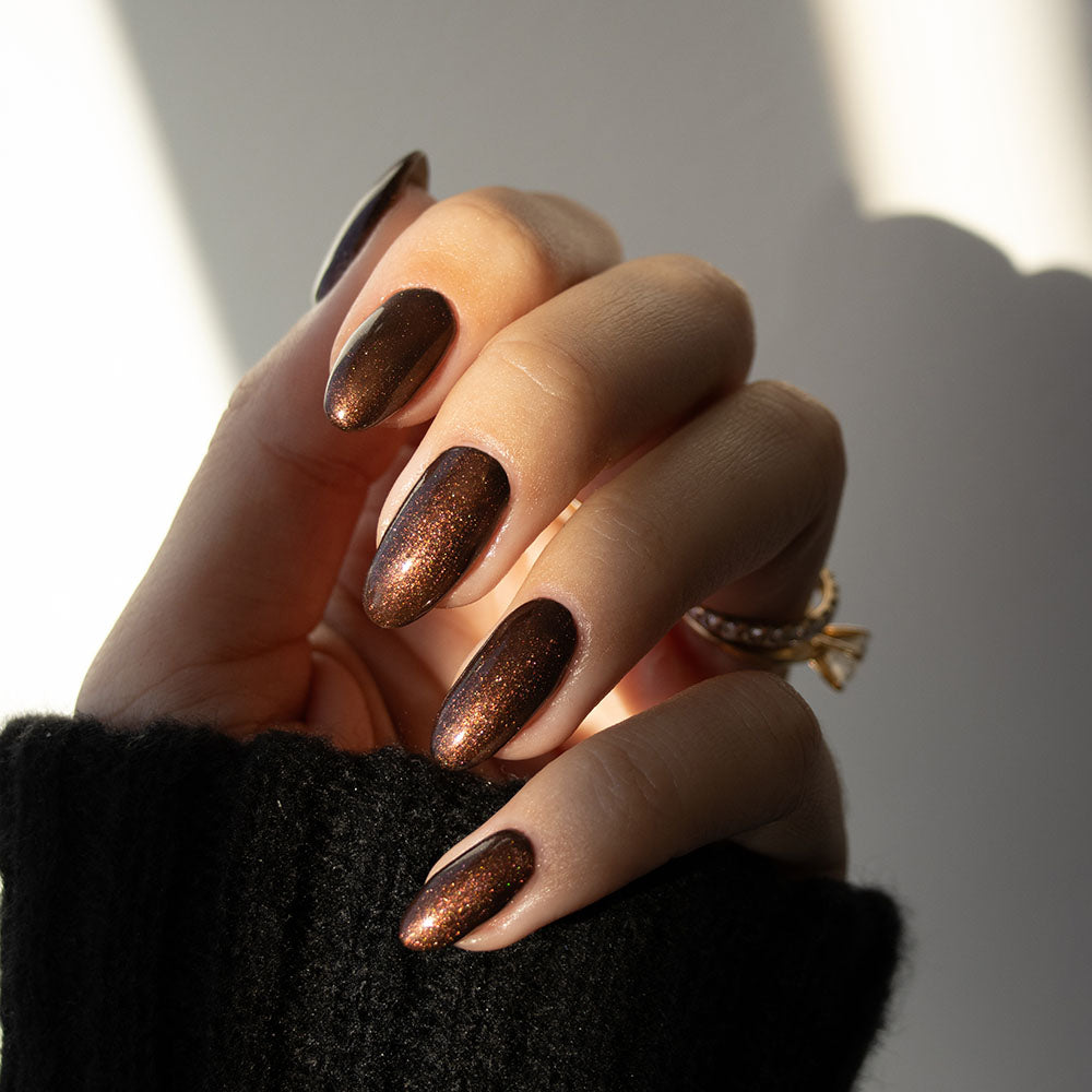 Gelous Shimmer Me Timbers HEMA & TPO Free gel nail polish - photographed in New Zealand on model