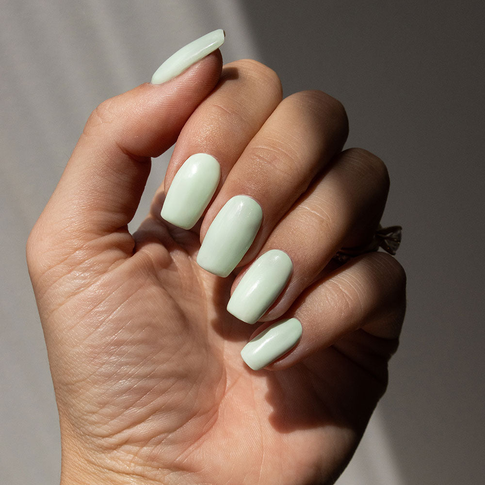 Gelous Serene Green gel nail polish swatch - photographed in New Zealand