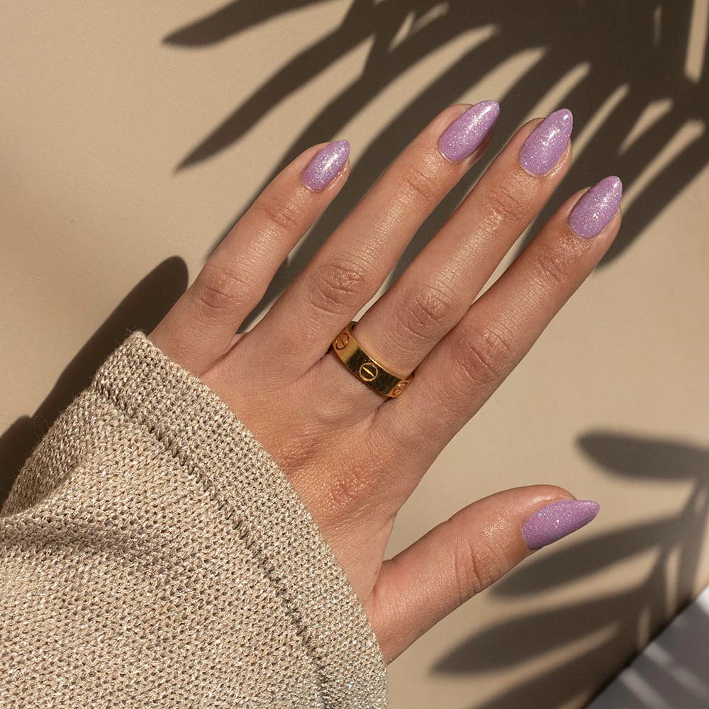 Gelous Twilight Twinkle gel nail polish photographed on model in New Zealand