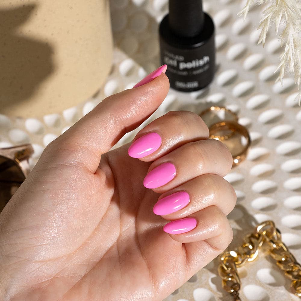 Gelous Tickled Pink gel nail polish - photographed in New Zealand on model