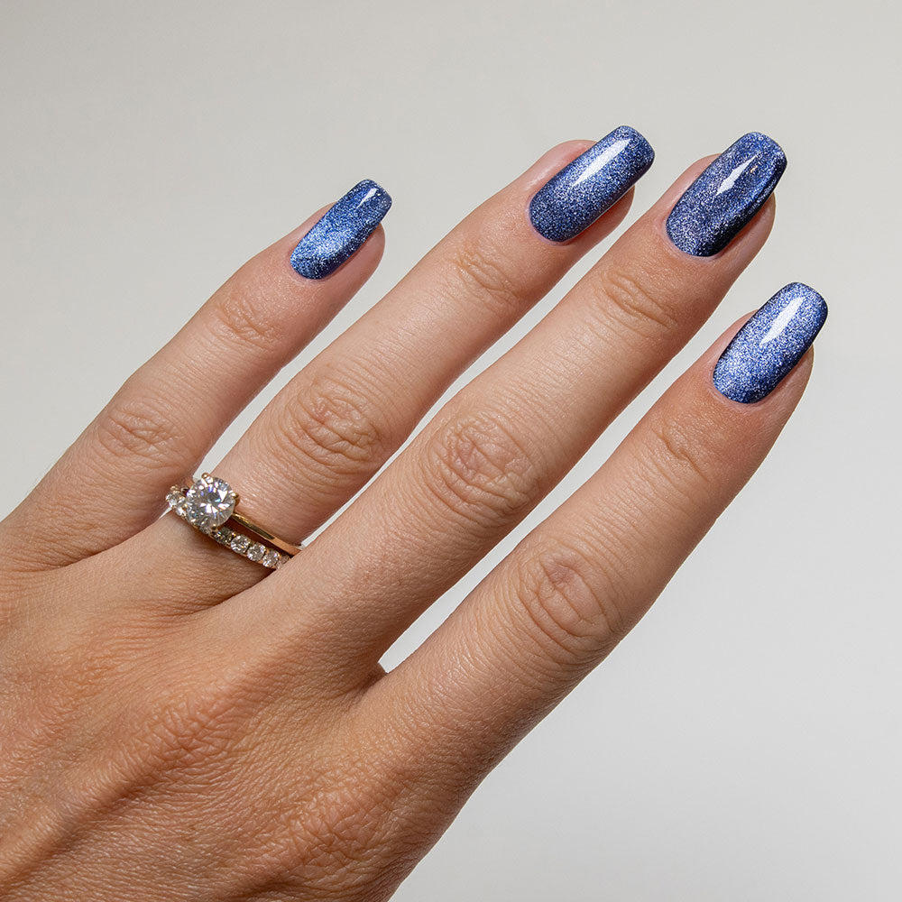 Gelous Velvet Azure HEMA & TPO Free gel nail polish swatch - photographed in New Zealand on model