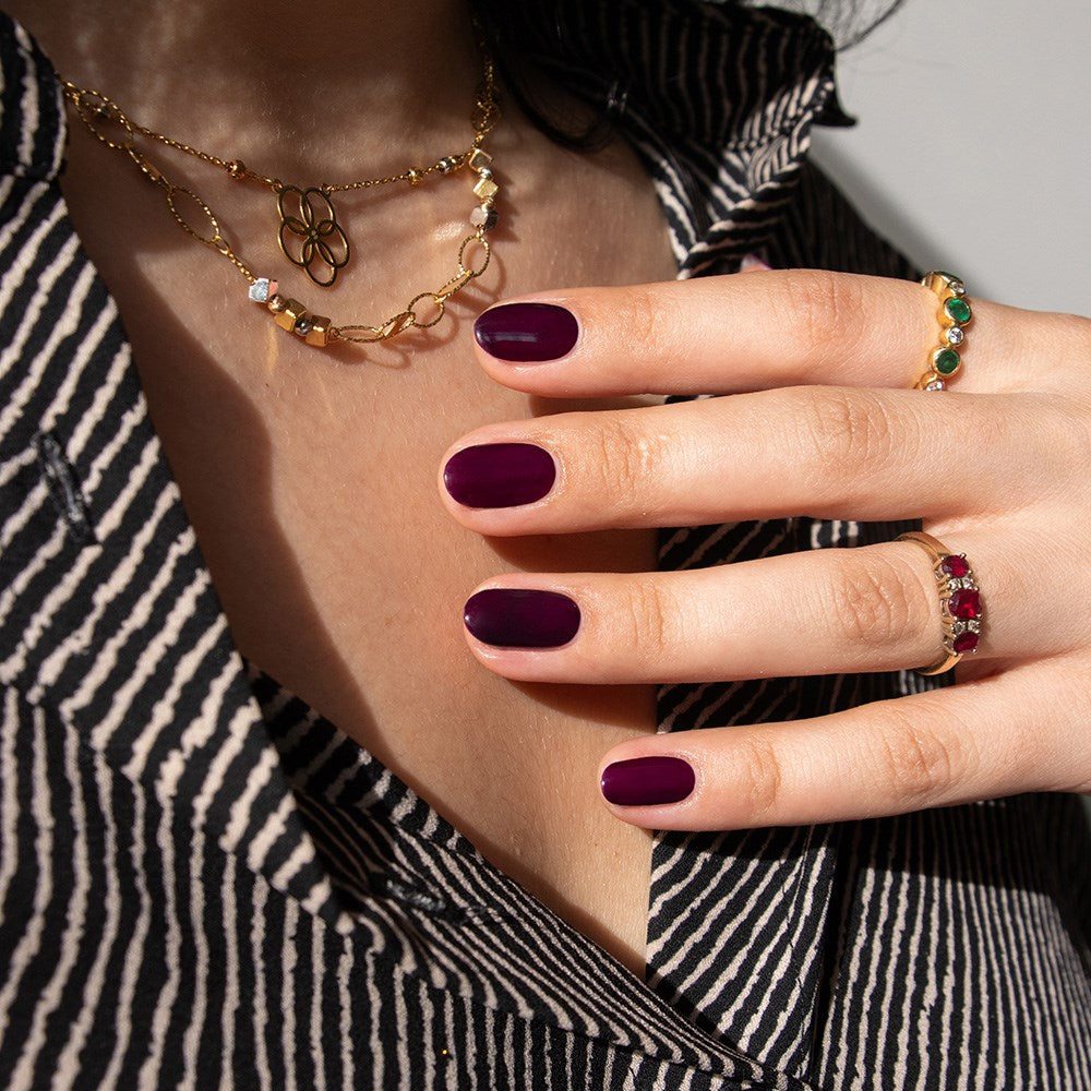 Gelous Vampy Purple HEMA & TPO Free gel nail polish - photographed in New Zealand on model