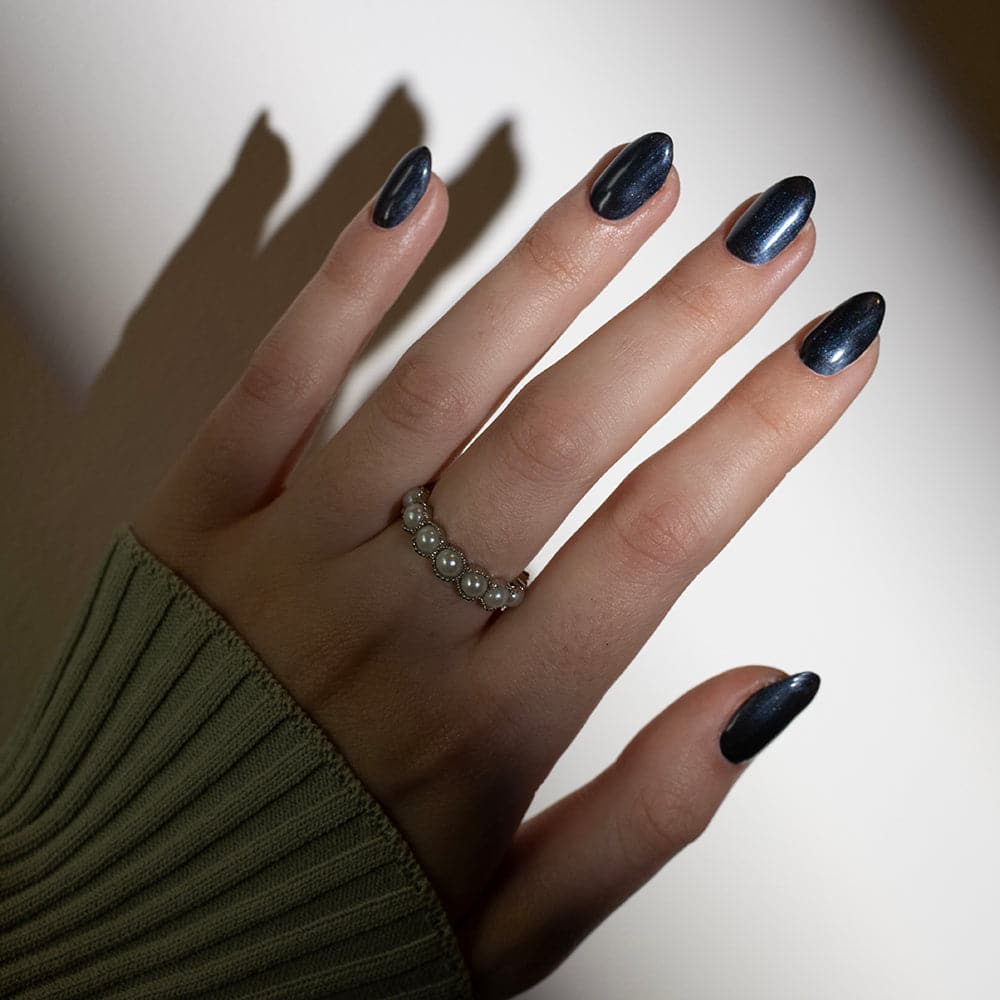 Gelous Midnight blues gel nail polish - photographed in New Zealand on model