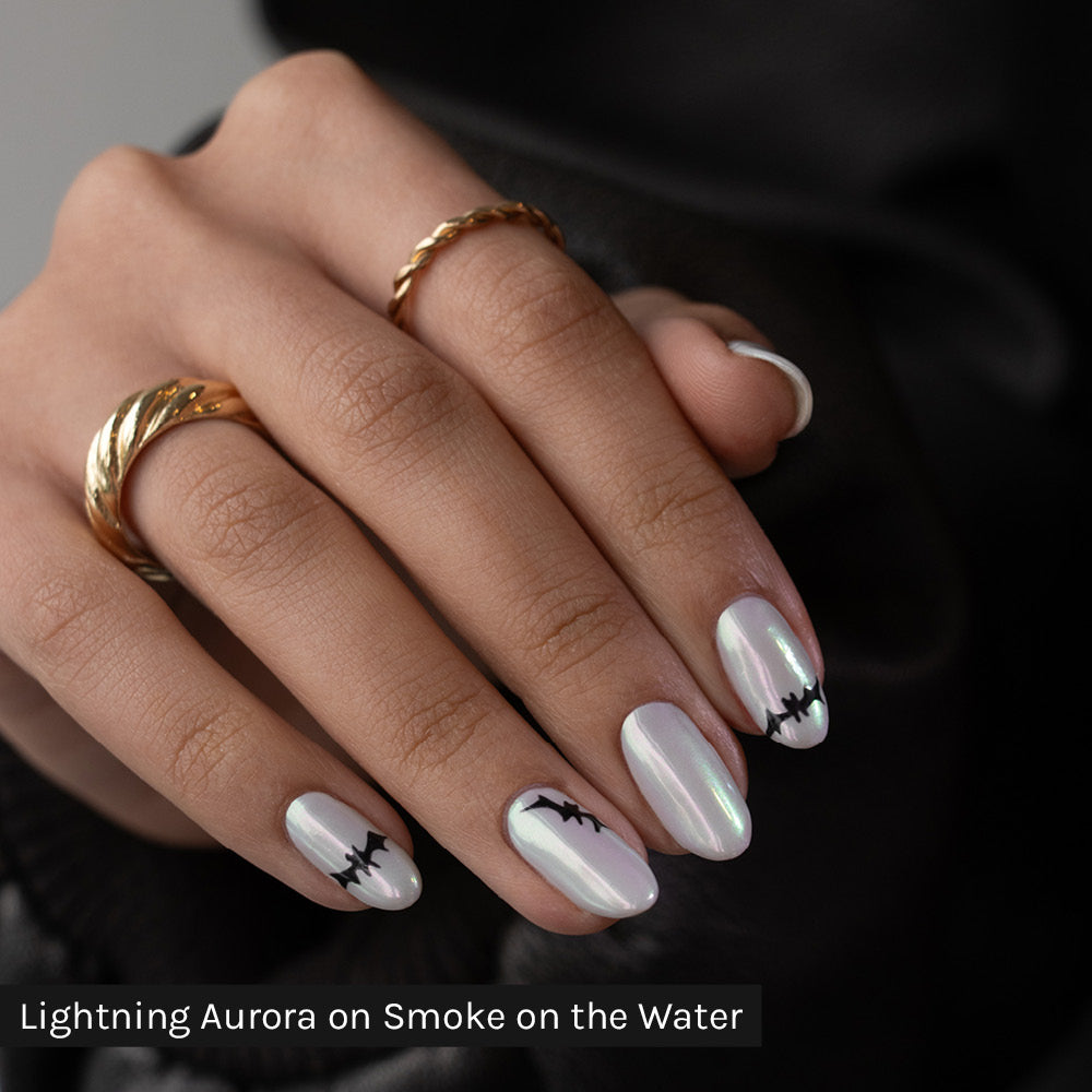 Gelous Lightning Aurora Chrome Powder on Smoke on the Water - photographed in New Zealand on model