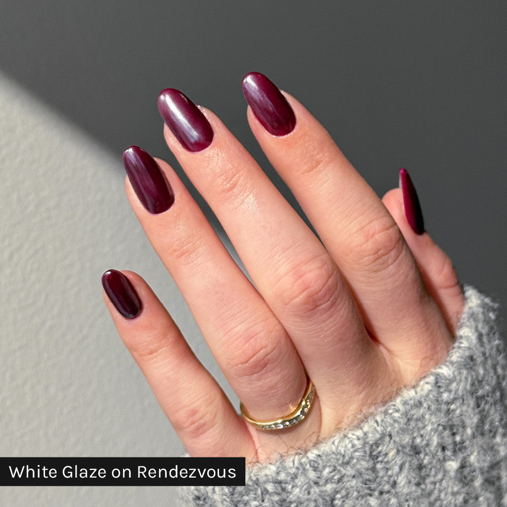 Gelous White Glaze Chrome Powder on Bad Romance - photographed in New Zealand on model