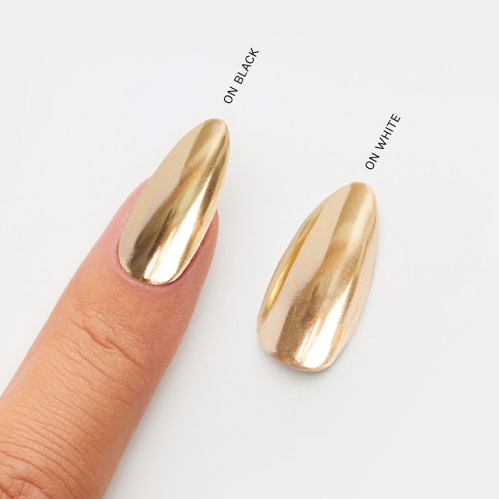 Gelous Gold Mirror Chrome Powder swatch - photographed in New Zealand