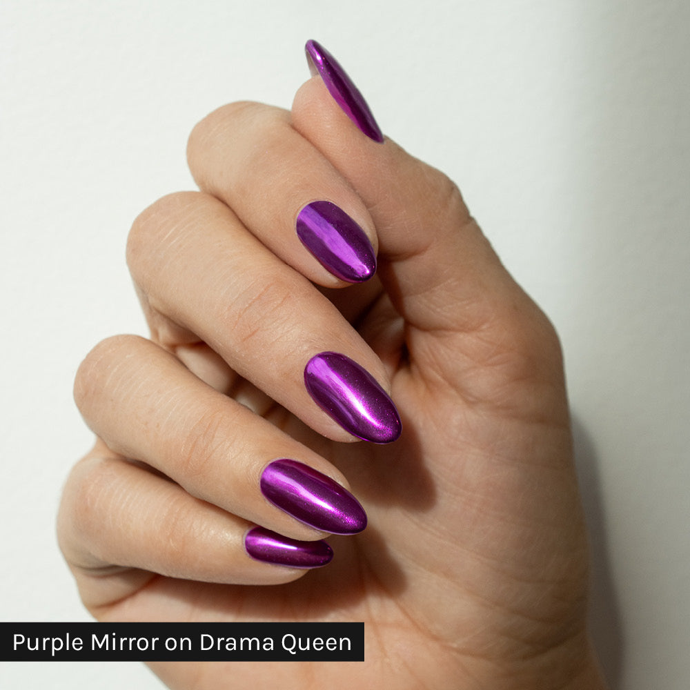 Gelous Purple Mirror Chrome Powder on Just White - photographed in New Zealand on model