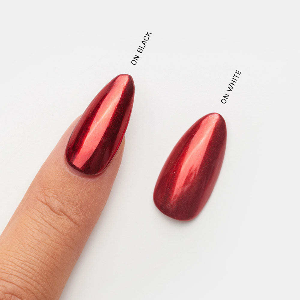 Gelous Red Mirror Chrome Powder swatch - photographed in New Zealand