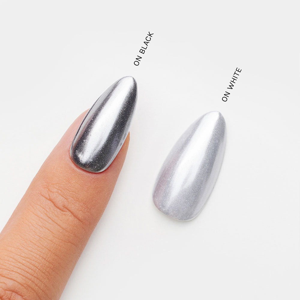 Gelous Silver Mirror Chrome Powder swatch - photographed in New Zealand