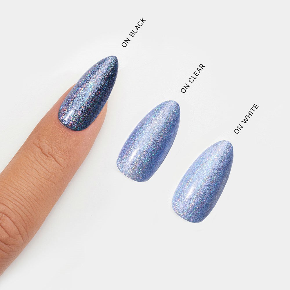 Gelous Indigo Stardust Chrome Powder swatch - photographed in New Zealand