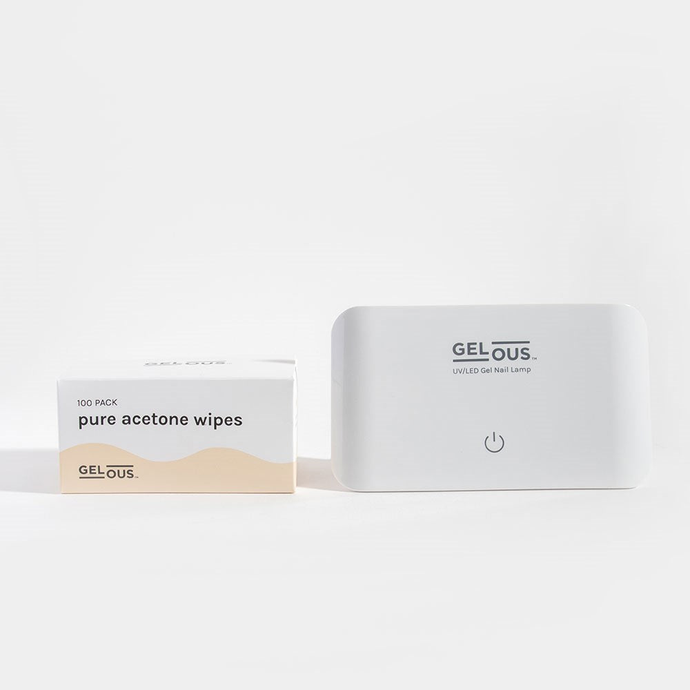Gelous Gel Nail Polish Travel Lamp / Light and Pure Acetone Wipes Duo product photo - photographed in New Zealand