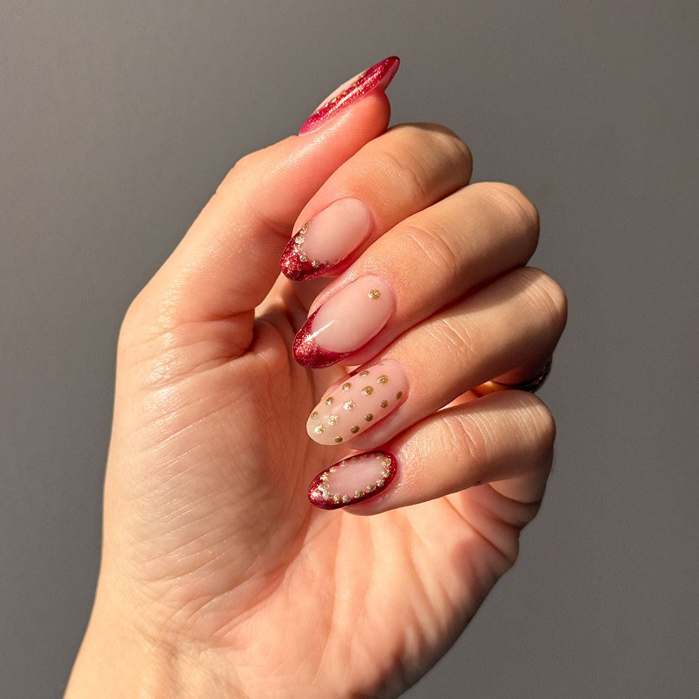 Gelous Imperfect Red Glitter Gel Pot - photographed in New Zealand on model