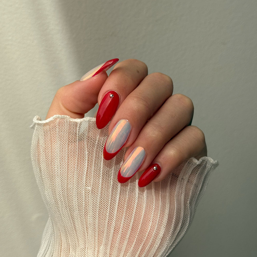 Gelous Imperfect True Red Mini gel nail polish - photographed in New Zealand on model