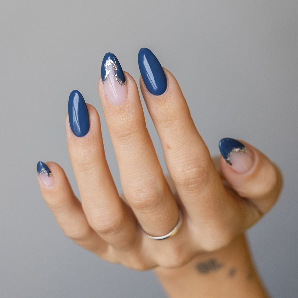 Gelous Silver Leaf Nail Art product photo - photographed in New Zealand on model