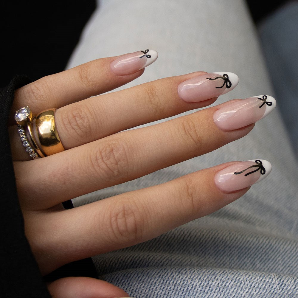 Gelous Black Bow Nail Art Stickers product photo - photographed in New Zealand on model