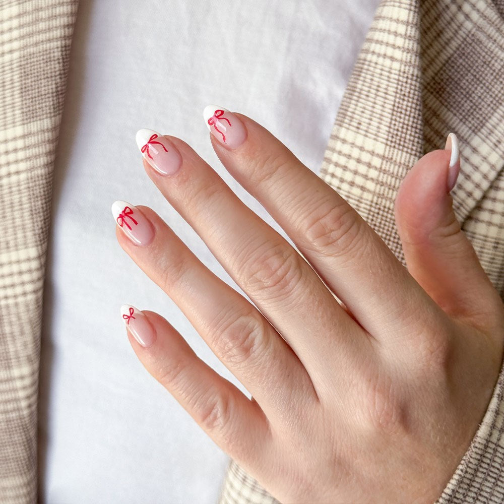 Gelous Red Bows Nail Art Stickers product photo - photographed in New Zealand on model