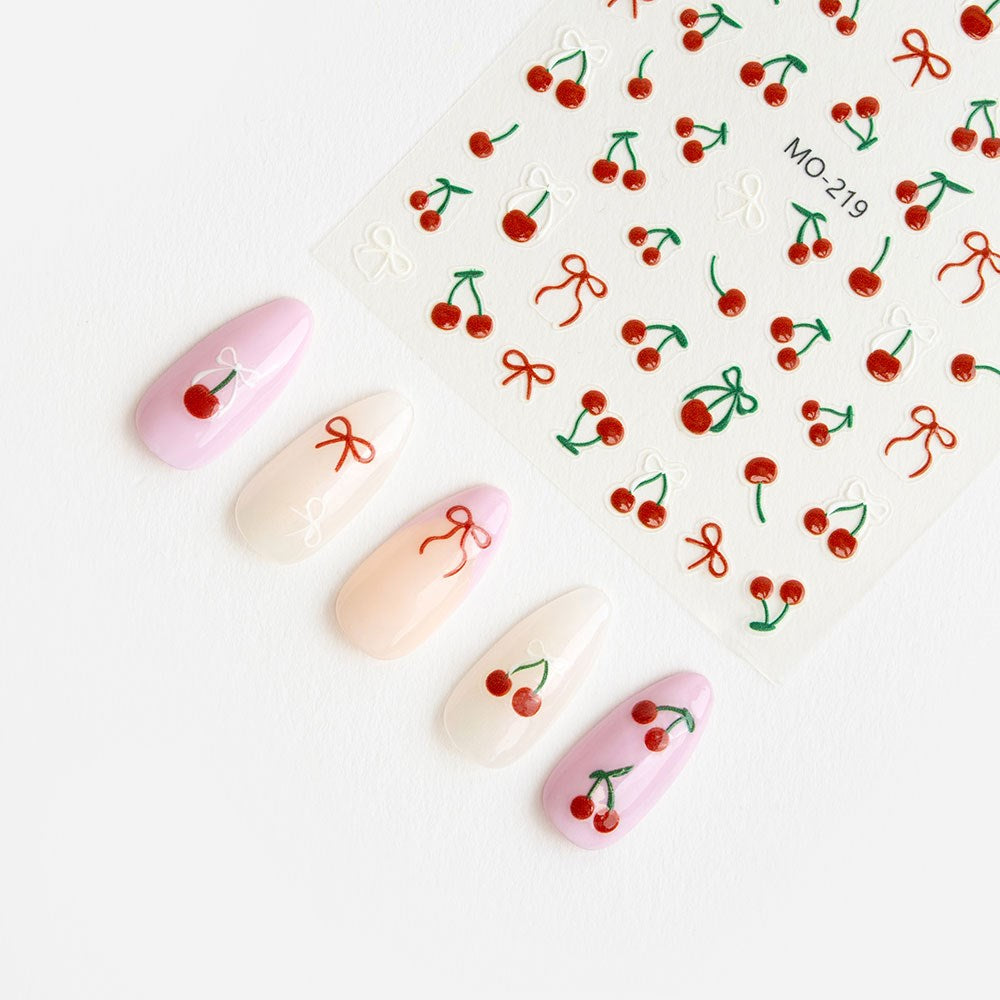 Gelous Cherries and Bows Nail Art Stickers product photo - photographed in New Zealand on model