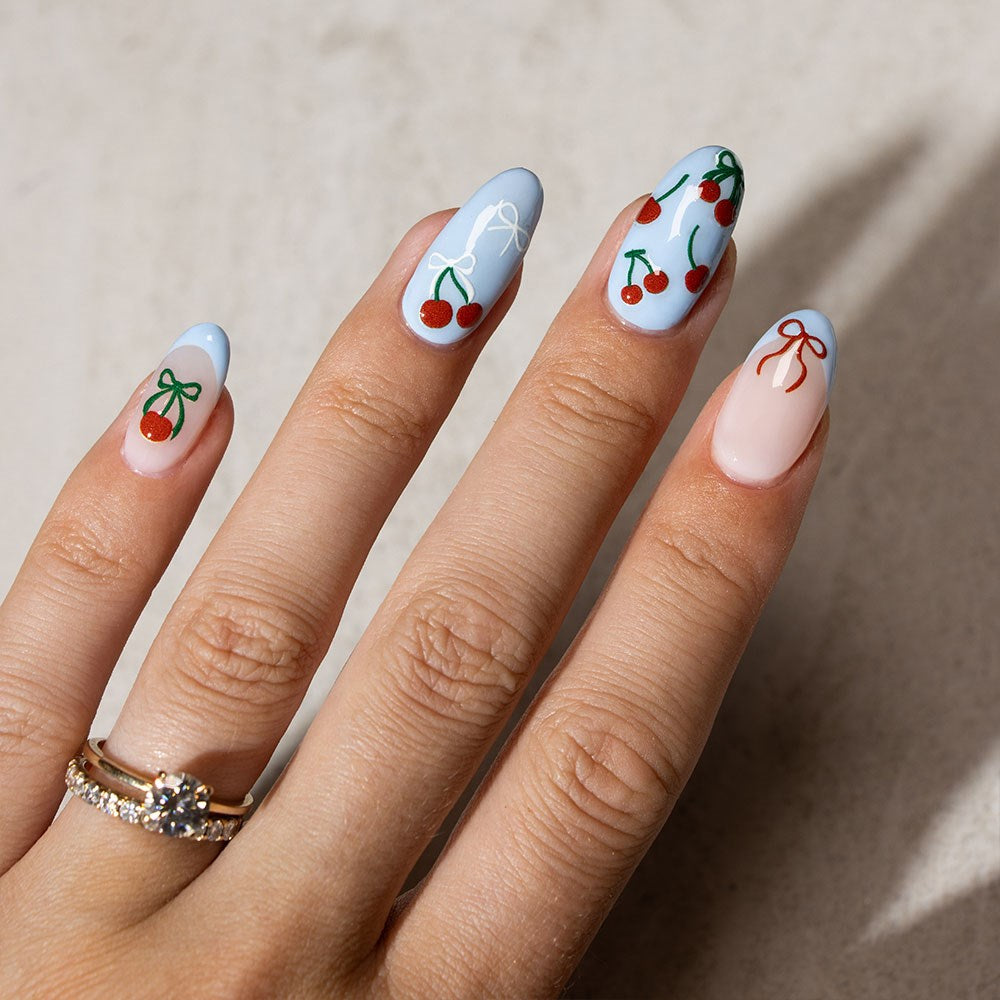 Gelous Cherries and Bows Nail Art Stickers product photo - photographed in New Zealand on model
