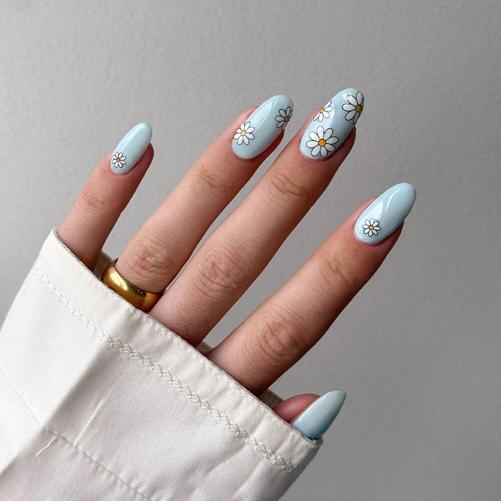 Gelous Daisy Nail Art Stickers product photo - photographed in New Zealand on model