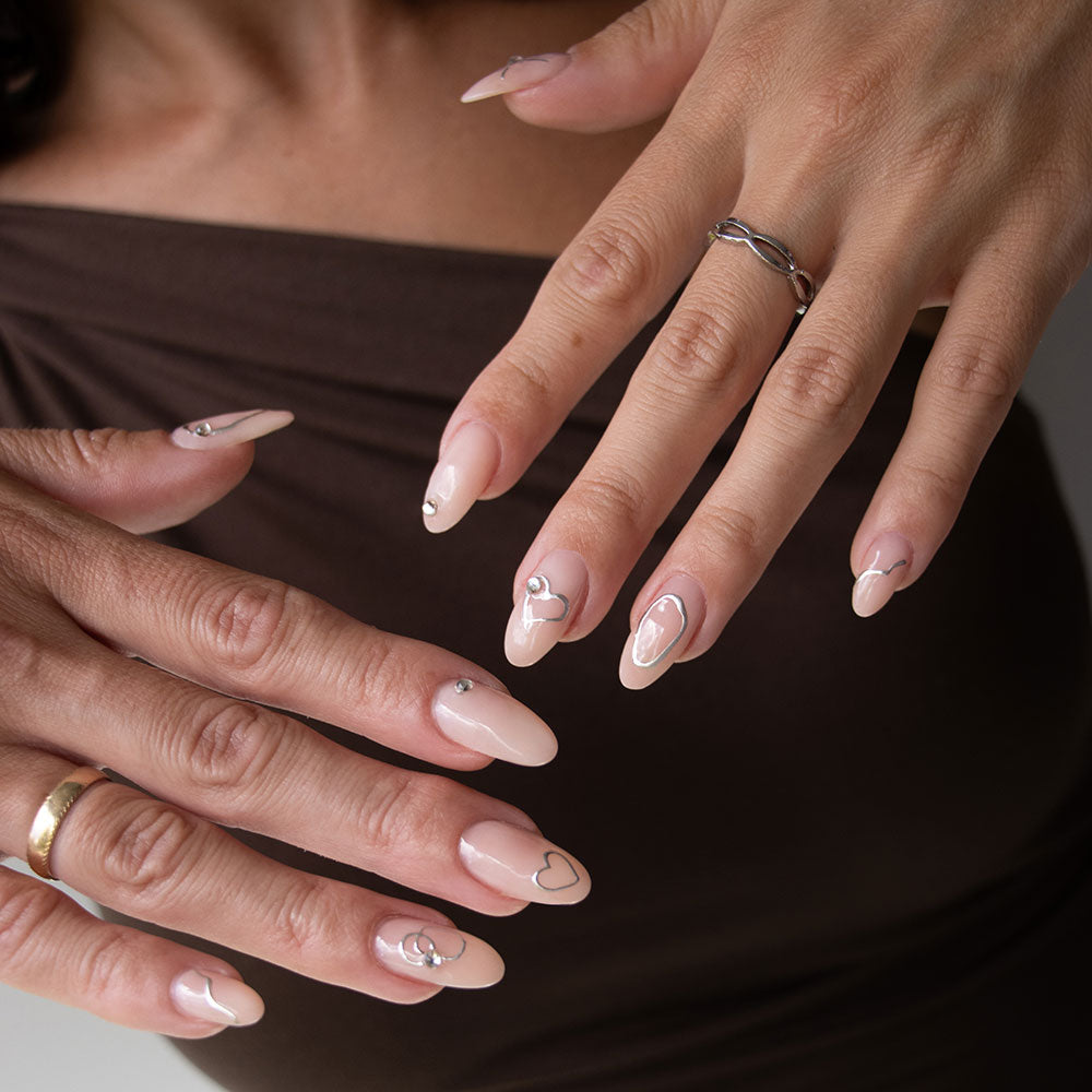 Gelous Silver Shapes Nail Art Stickers product photo - photographed in New Zealand on model