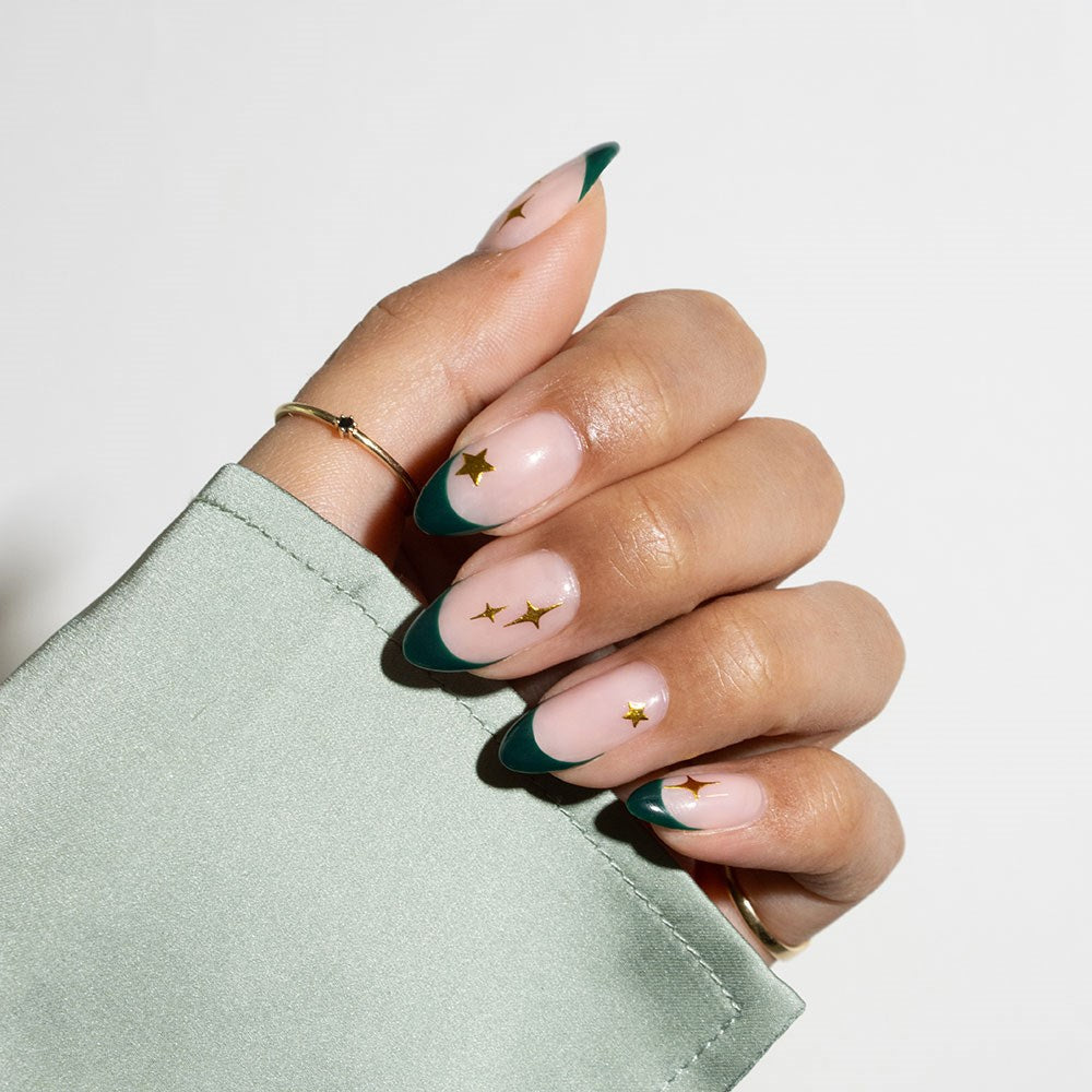 Gelous Gold Star Nail Art Stickers product photo - photographed in New Zealand on model