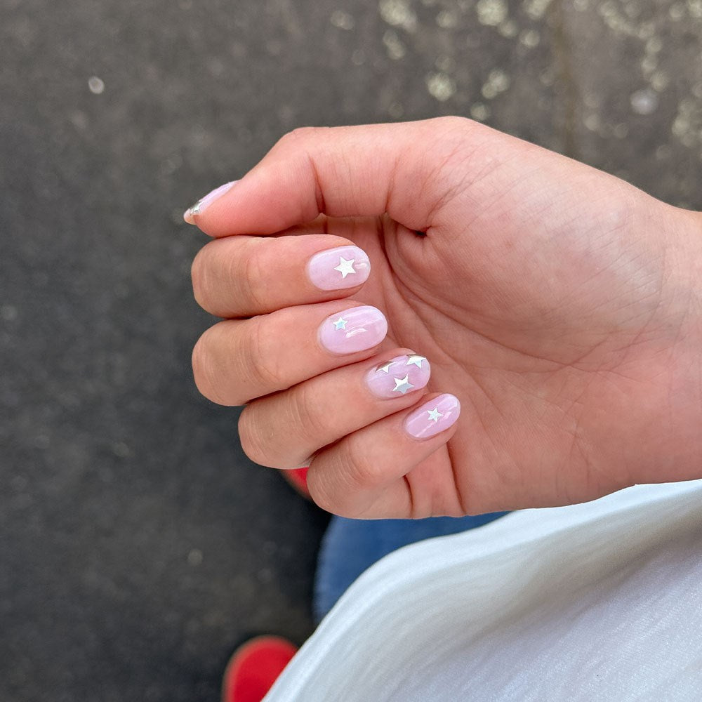 Gelous Silver Star Nail Art Stickers product photo - photographed in New Zealand on model