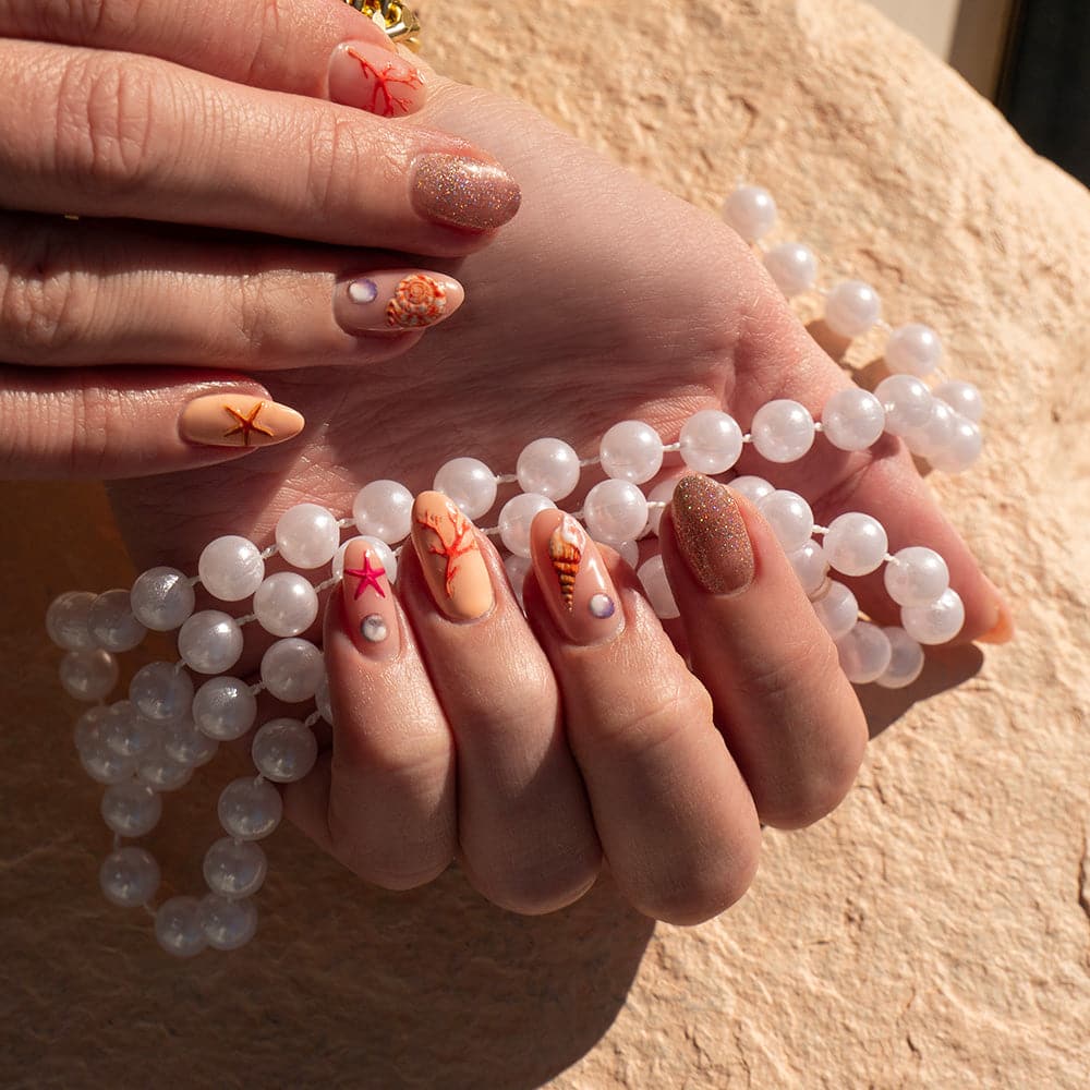 Gelous Seashells Nail Art Stickers - photographed in New Zealand on model