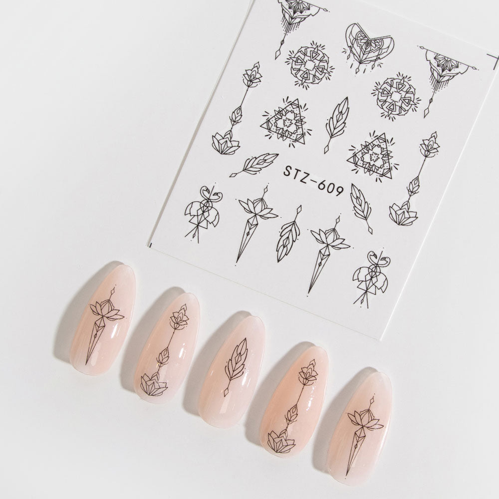 Stylish Black Geometric Nail Art Transfers